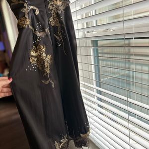 Mandalay, red carpet, plum with gold, fancy, Asian inspired, deconstructed dress